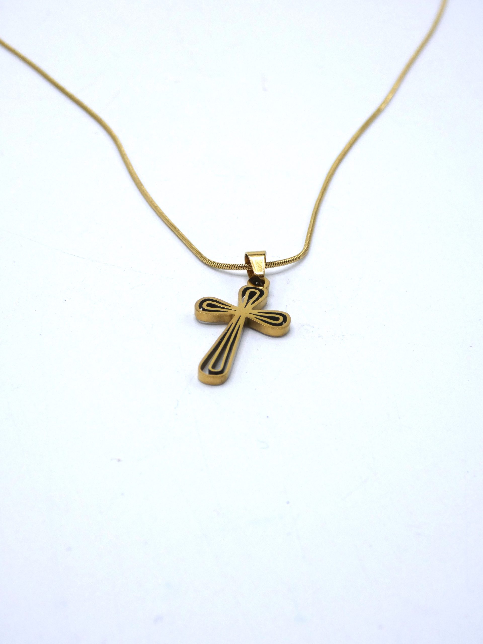Colar Aço C/Cruz - Ouro 111014.*