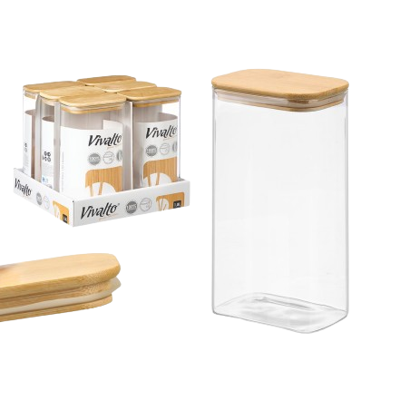 Frasco Rectangular Vidro C/Tampa Bambu 38415. *