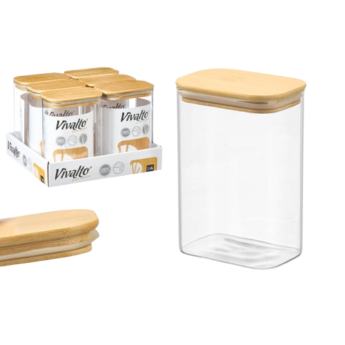 Frasco Rectangular Vidro C/Tampa Bambu 38422. *