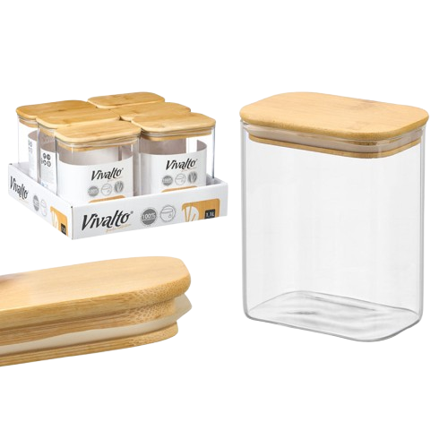 Frasco Rectangular Vidro C/Tampa Bambu 38439. *