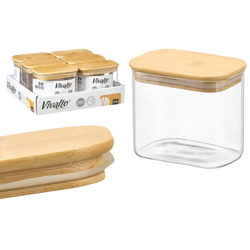 Frasco Rectangular Vidro C/Tampa Bambu 38446. *