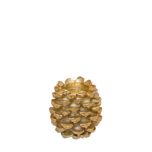 Castiçal Pinha Dourado Poliresina 09825. * (Out.)