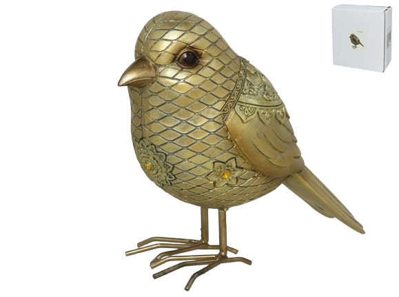Pássaro Resina Dourado 77050. *