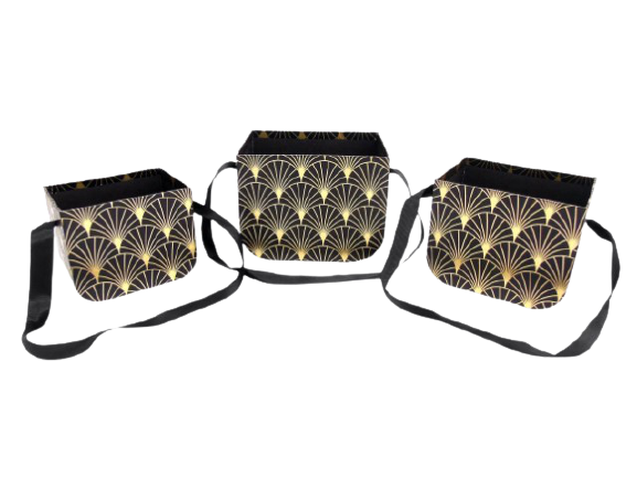 Conj. C/3 Caixas Cartão Preto/Dourado 77656-