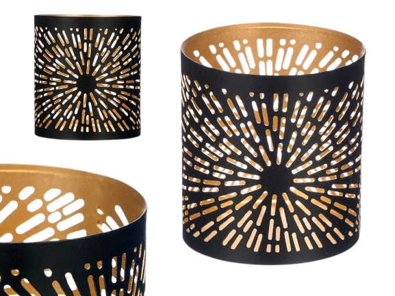 Porta Vela Metal Preto e Dourado 96376!